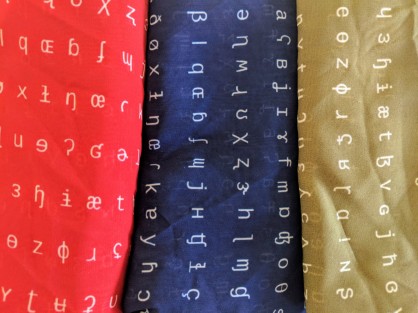 IPA scarves in red, navy, olive